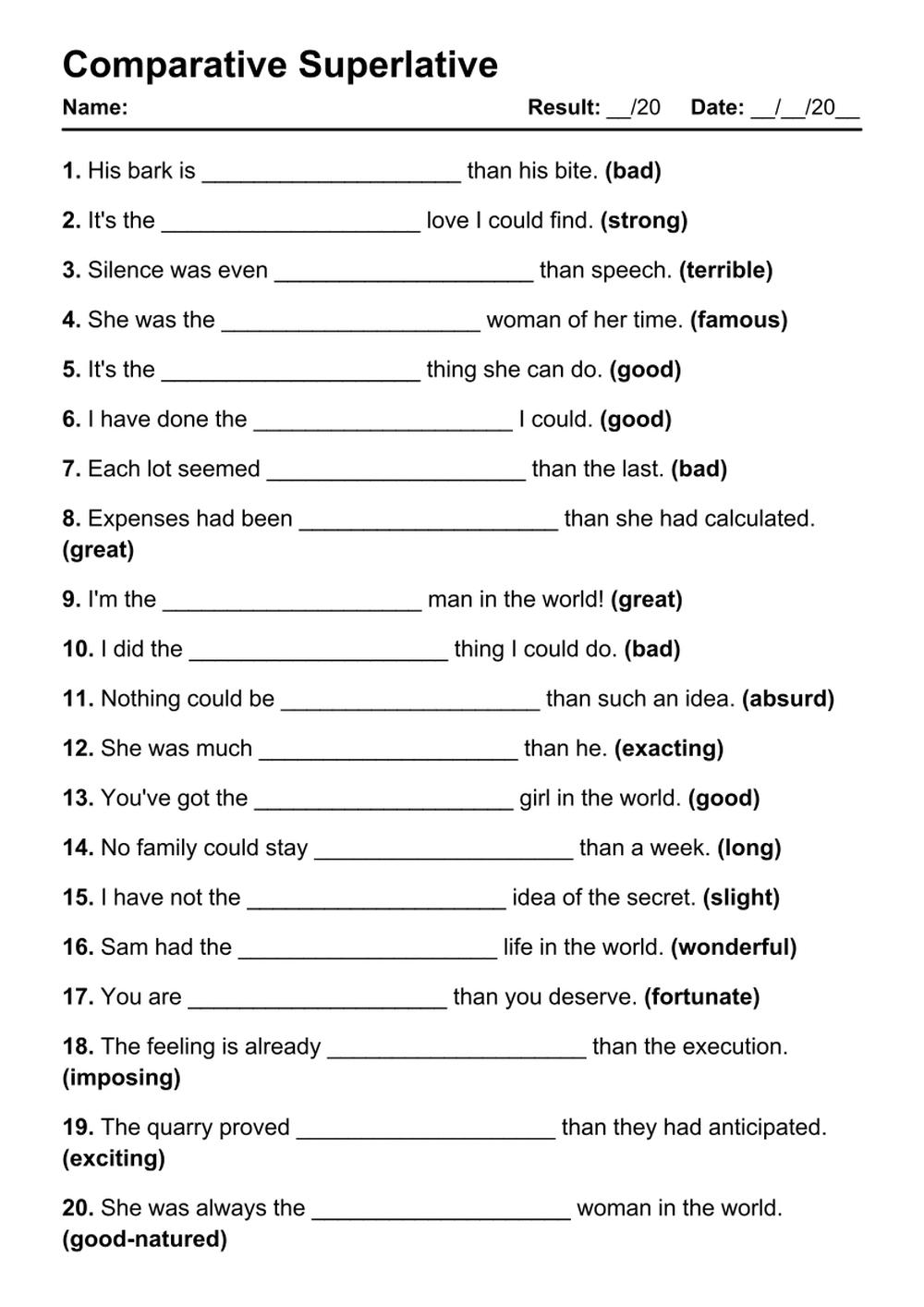 101 Comparative Superlative PDF Worksheets With Answers Grammarism Adjectives And Adverbs Comparative And Superlative Task Cards COLOR Minds In Bloom Unlimited