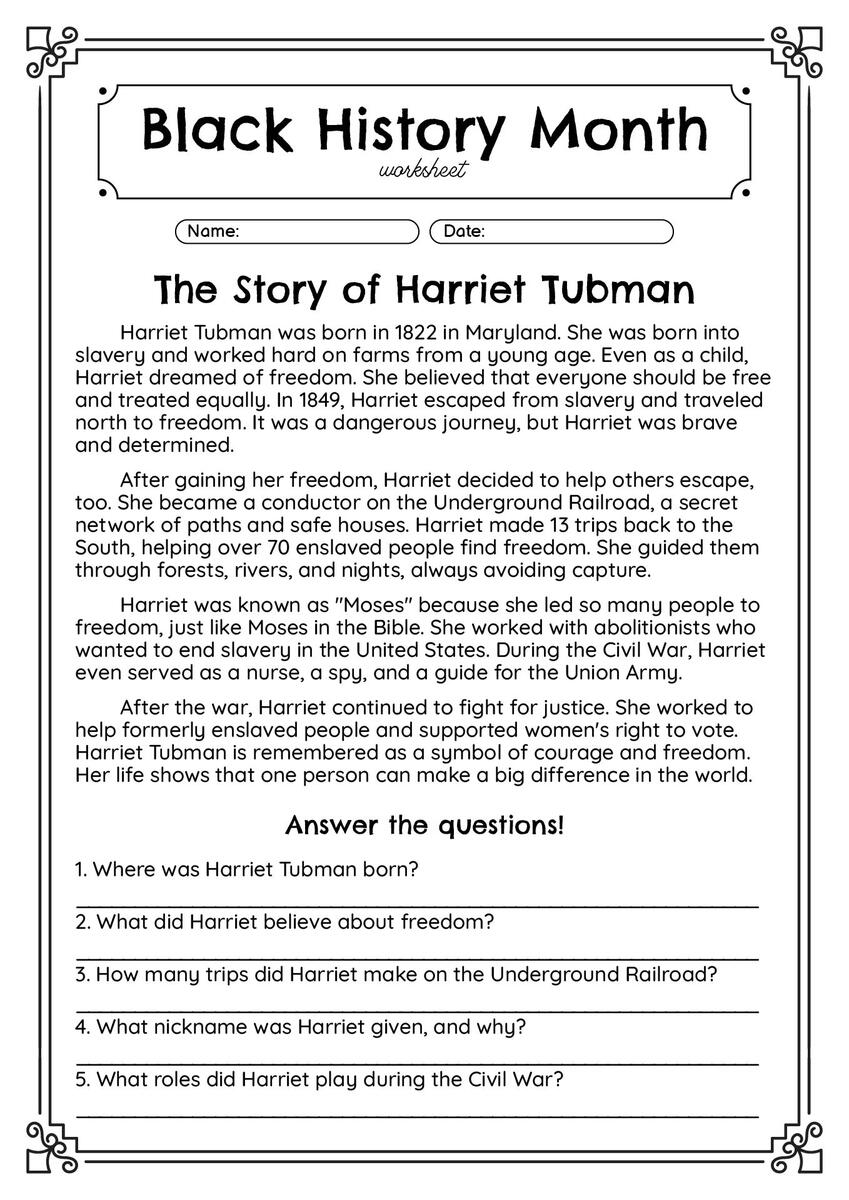 13 Free Black History Month Worksheets Elementary Free PDF At Worksheeto Black History Month Reading Comprehension Passages And Questions Black History Month Activities Made By Teachers
