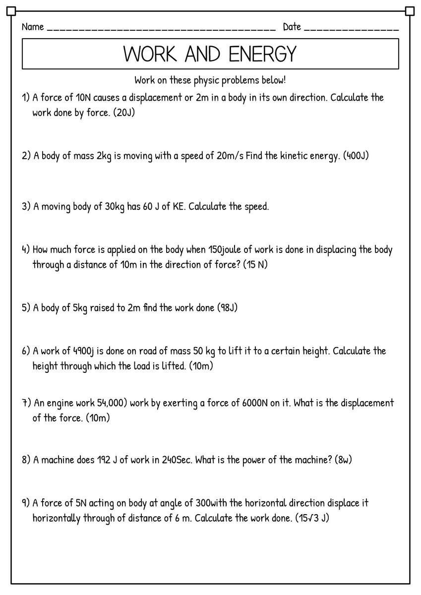 15 Physics Work Energy And Power Worksheet Free PDF At Worksheets Library
