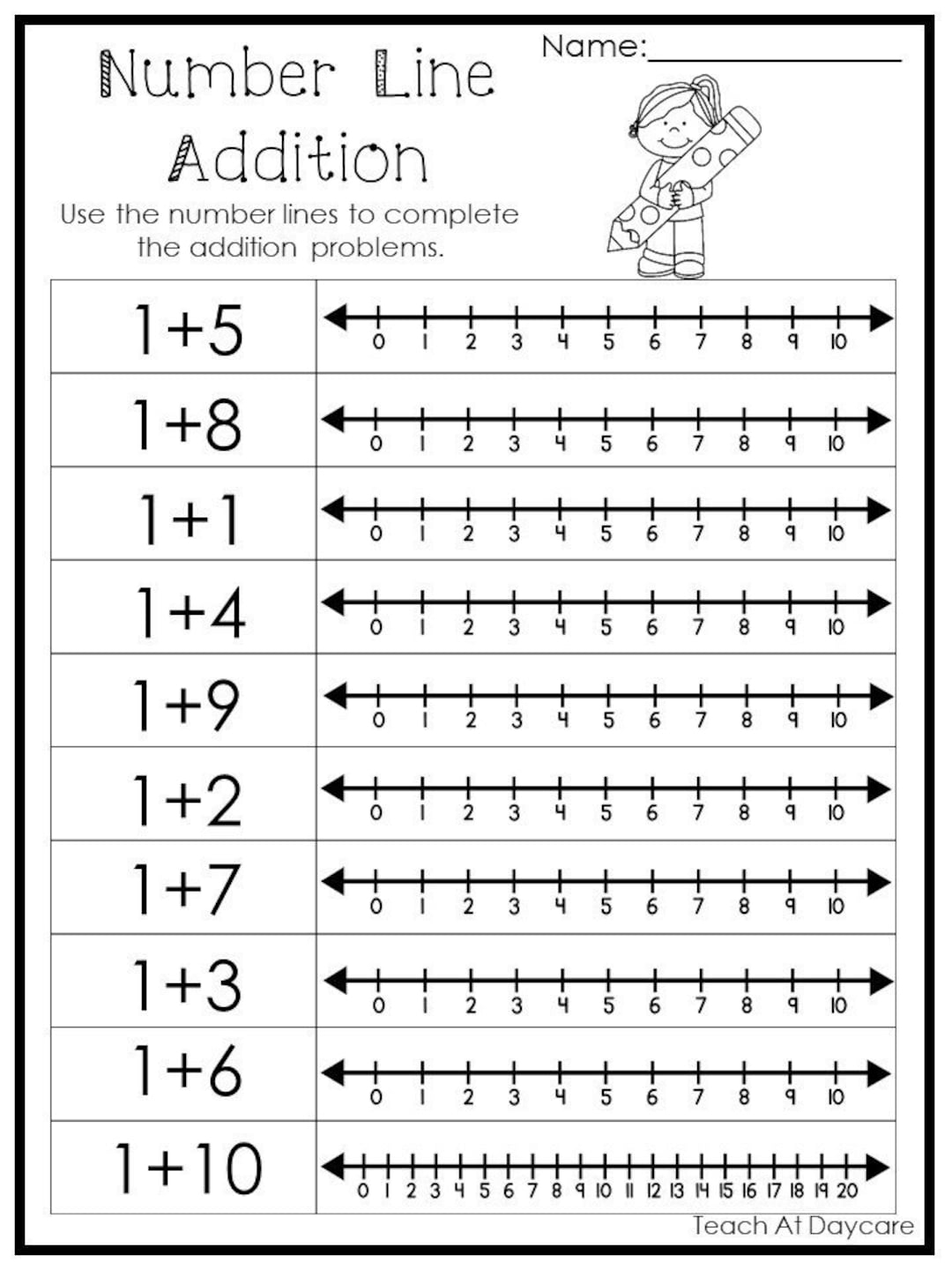 15 Printable Number Line Adding Worksheets Numbers 1 10 Preschool 1st Grade Math Etsy