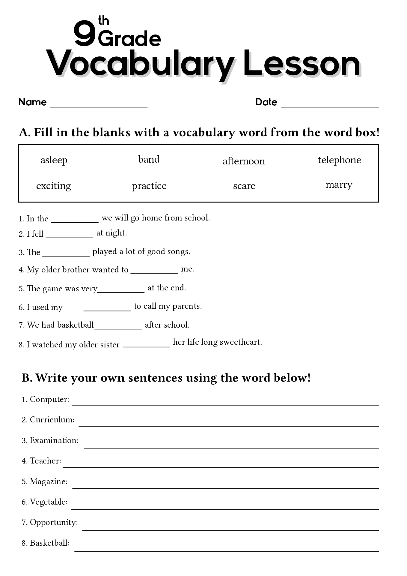 13 English 9th Grade Vocabulary Worksheets Free PDF At Worksheeto