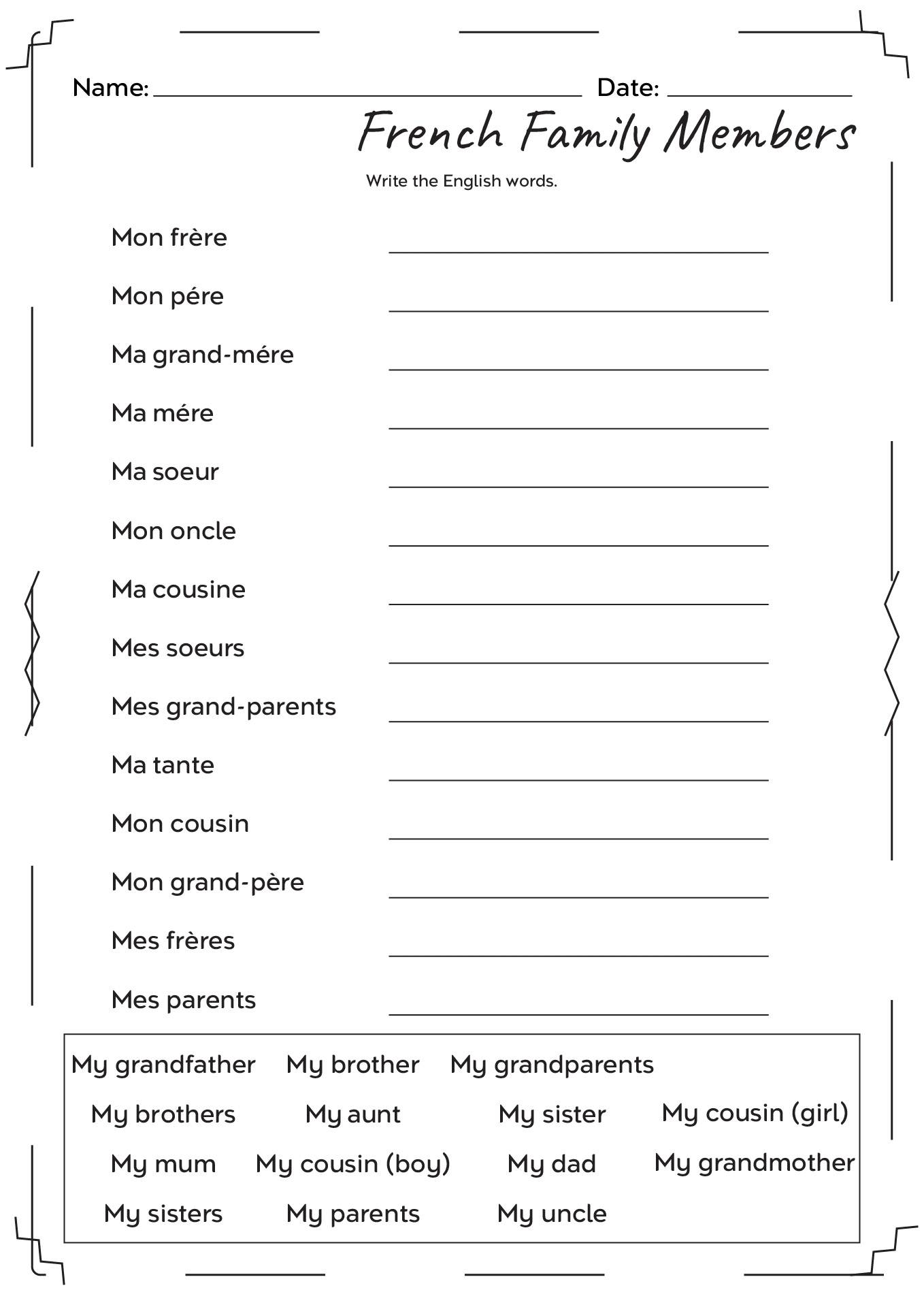 17 English And Spanish Worksheet Family Free PDF At Worksheeto