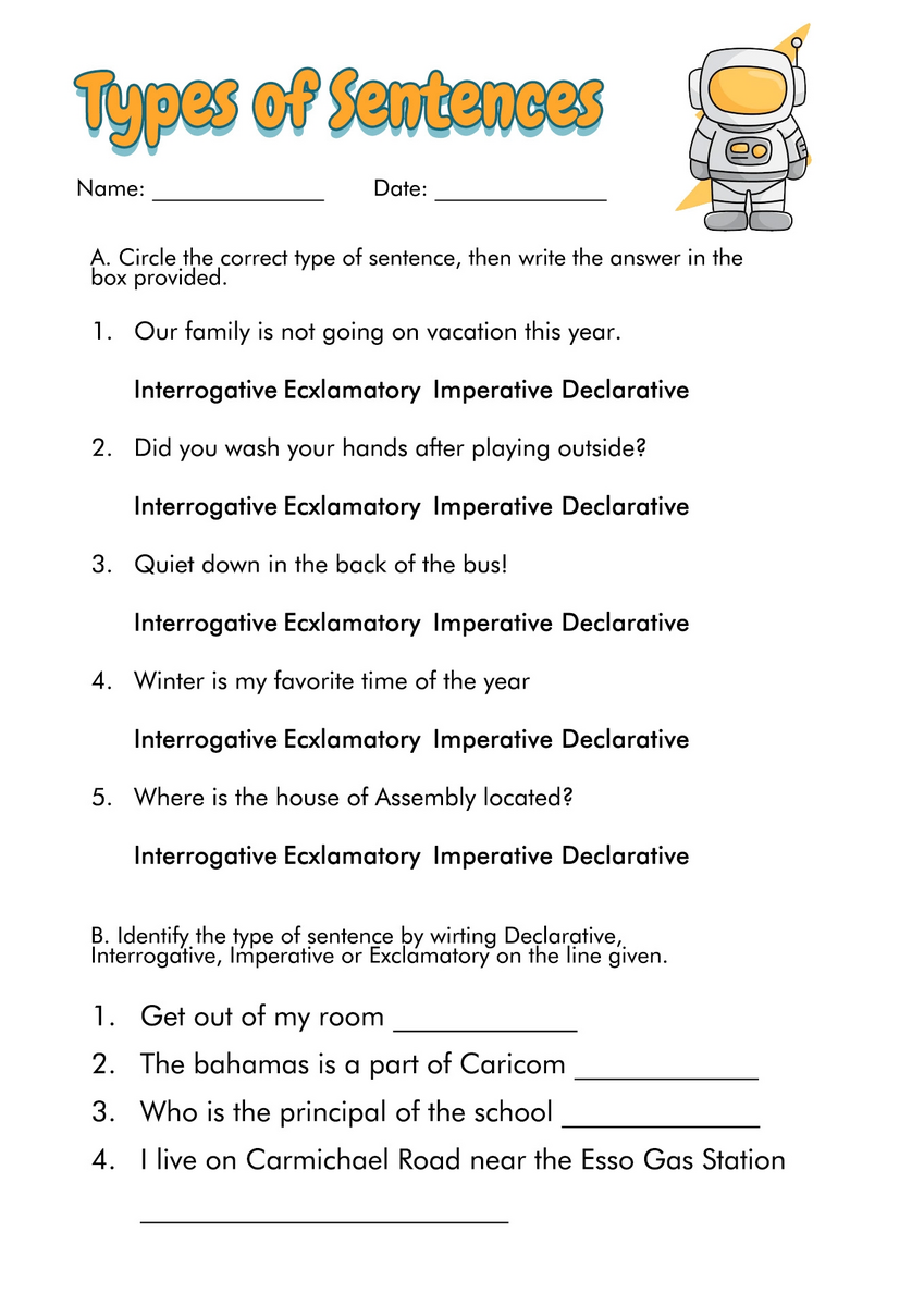18 4 Types Of Sentences Worksheets Free PDF At Worksheeto