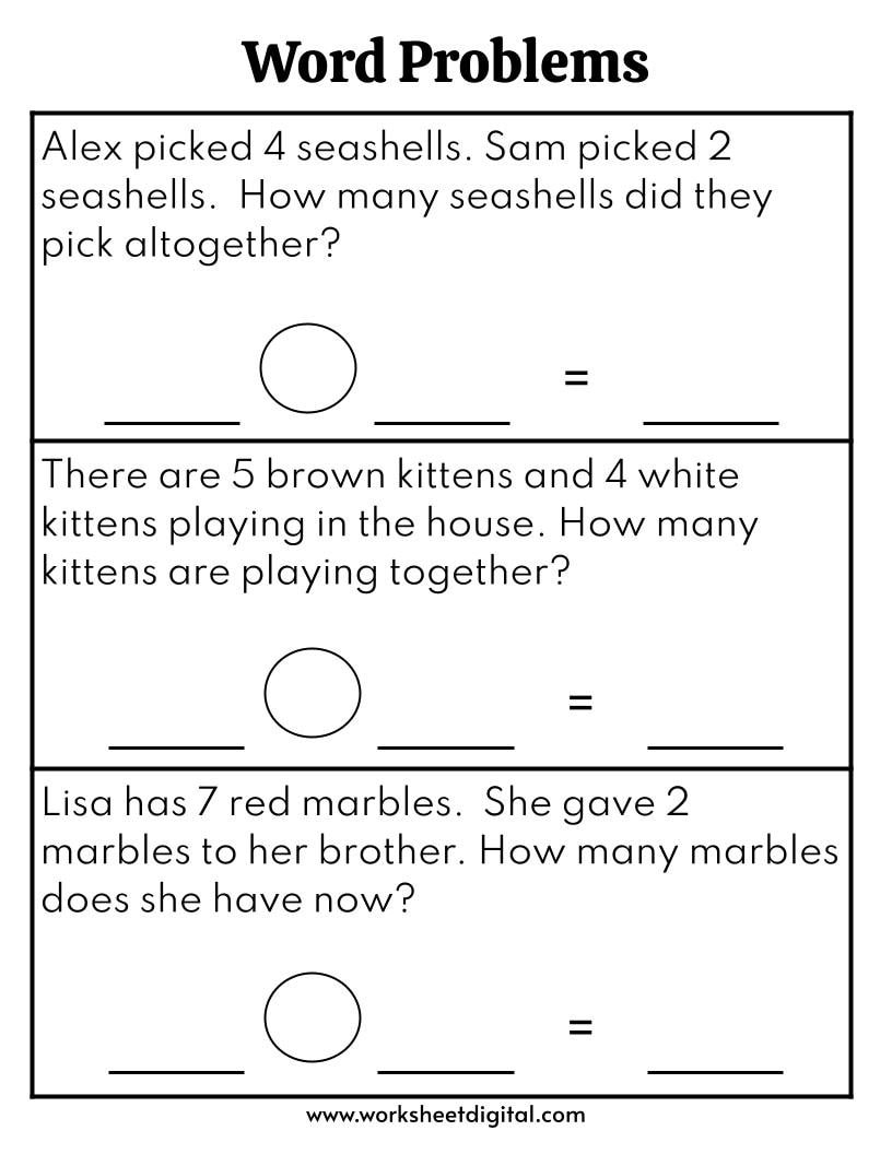 1st 2nd Grade Math Word Problems Worksheet Printable Etsy