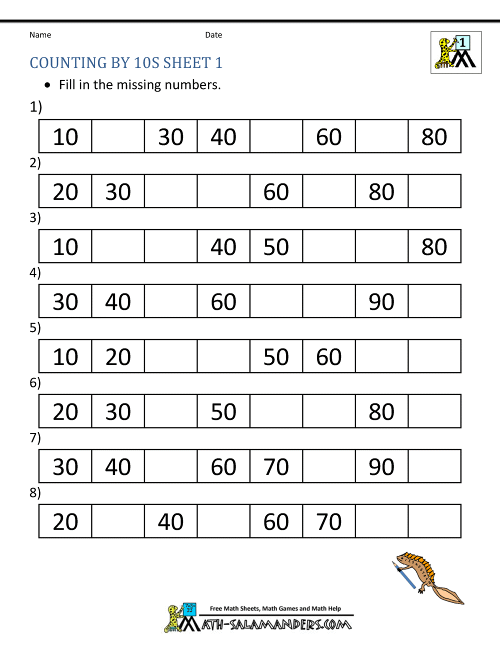 Free Count By 10s Worksheets Teach Prints