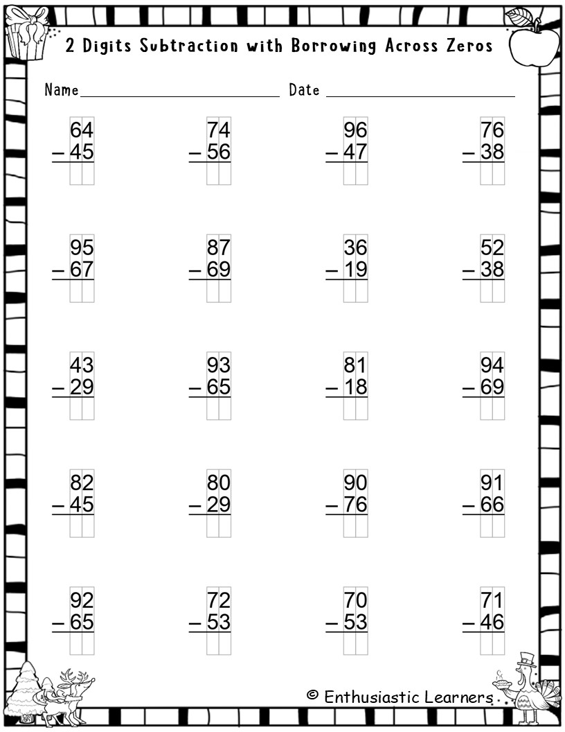 2 Digit Subtraction With Borrowing Across Zero Worksheets Regrouping Through Zero Practice Teaching Resources 2 Digit Subtraction With Borrowing Across Zero Worksheets Regrouping Through Zero Practice Teaching Resources