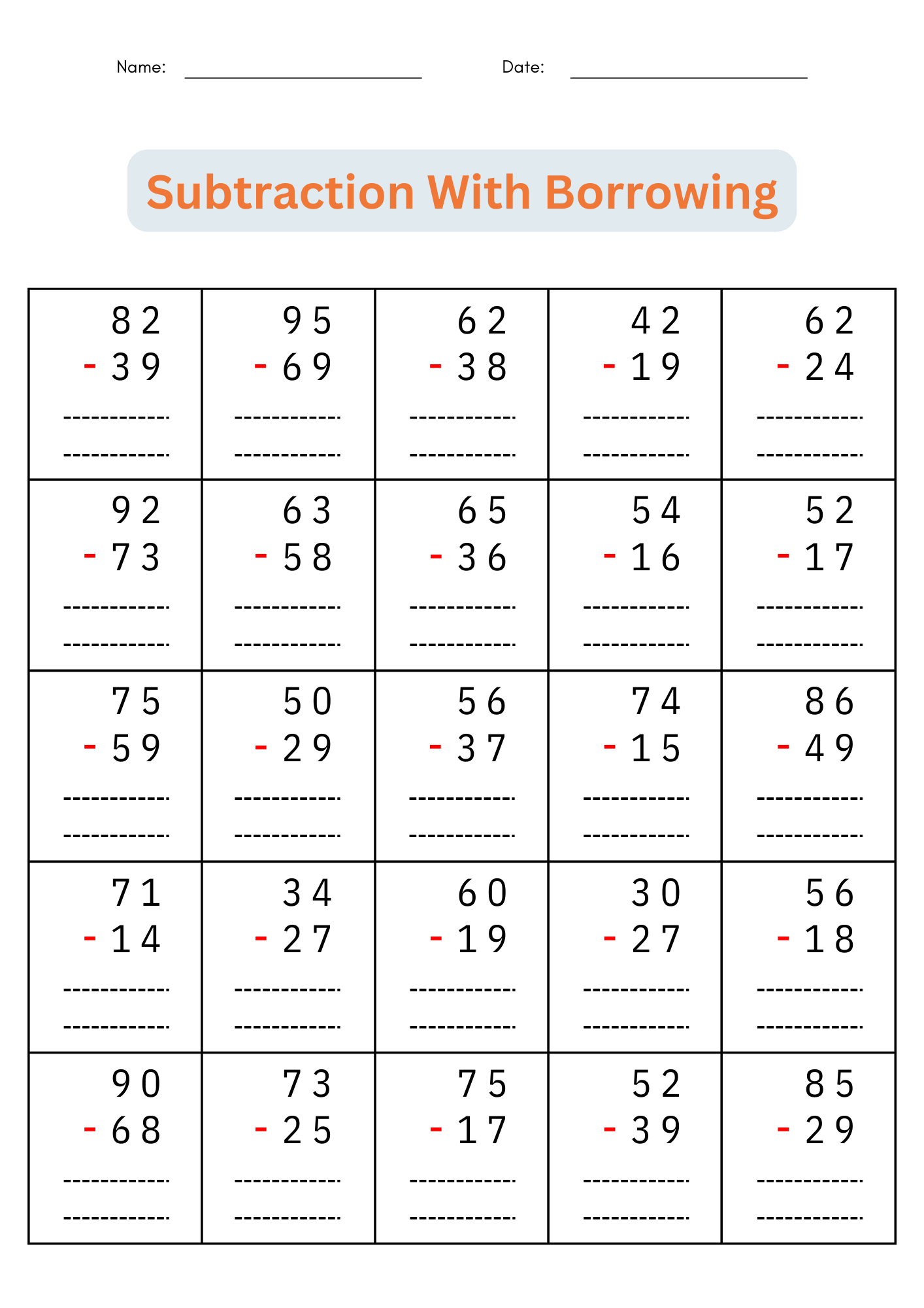 Free Subtraction Worksheets To 12
