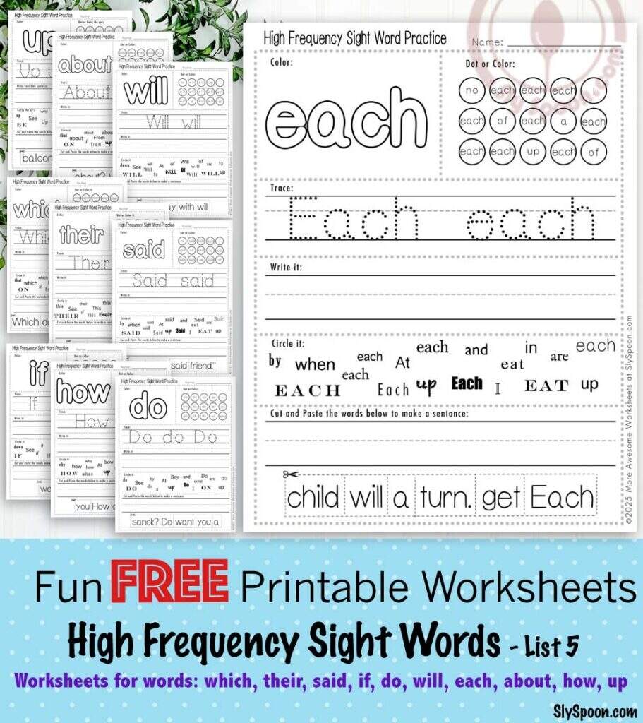 200 Free Printable Sight Word Worksheets Fry Dolch Word Printables For Kids Sly Spoon