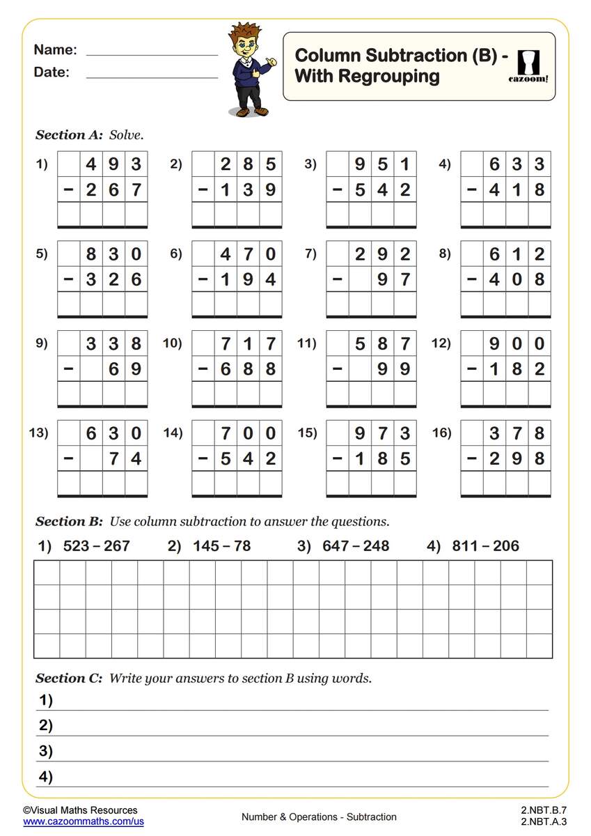 2nd Grade Subtraction Worksheets PDF Printable Worksheets Cazoom Math