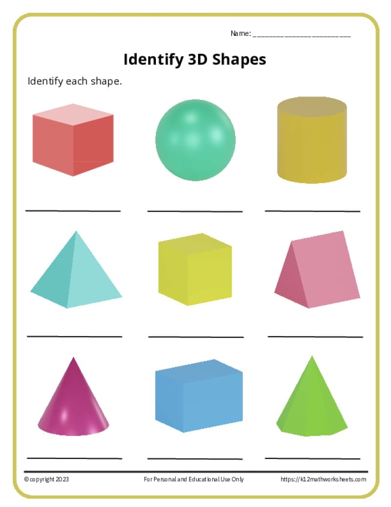 3D Shapes Worksheets K12 Math Worksheets Printable PDF 3D Shapes Worksheets Cazoom Maths Cazoom Math