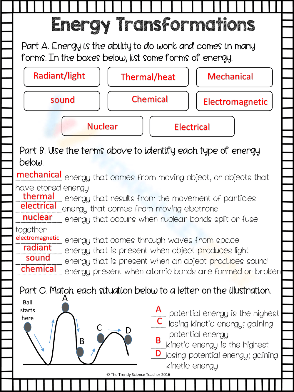 Energy Transformation Worksheets