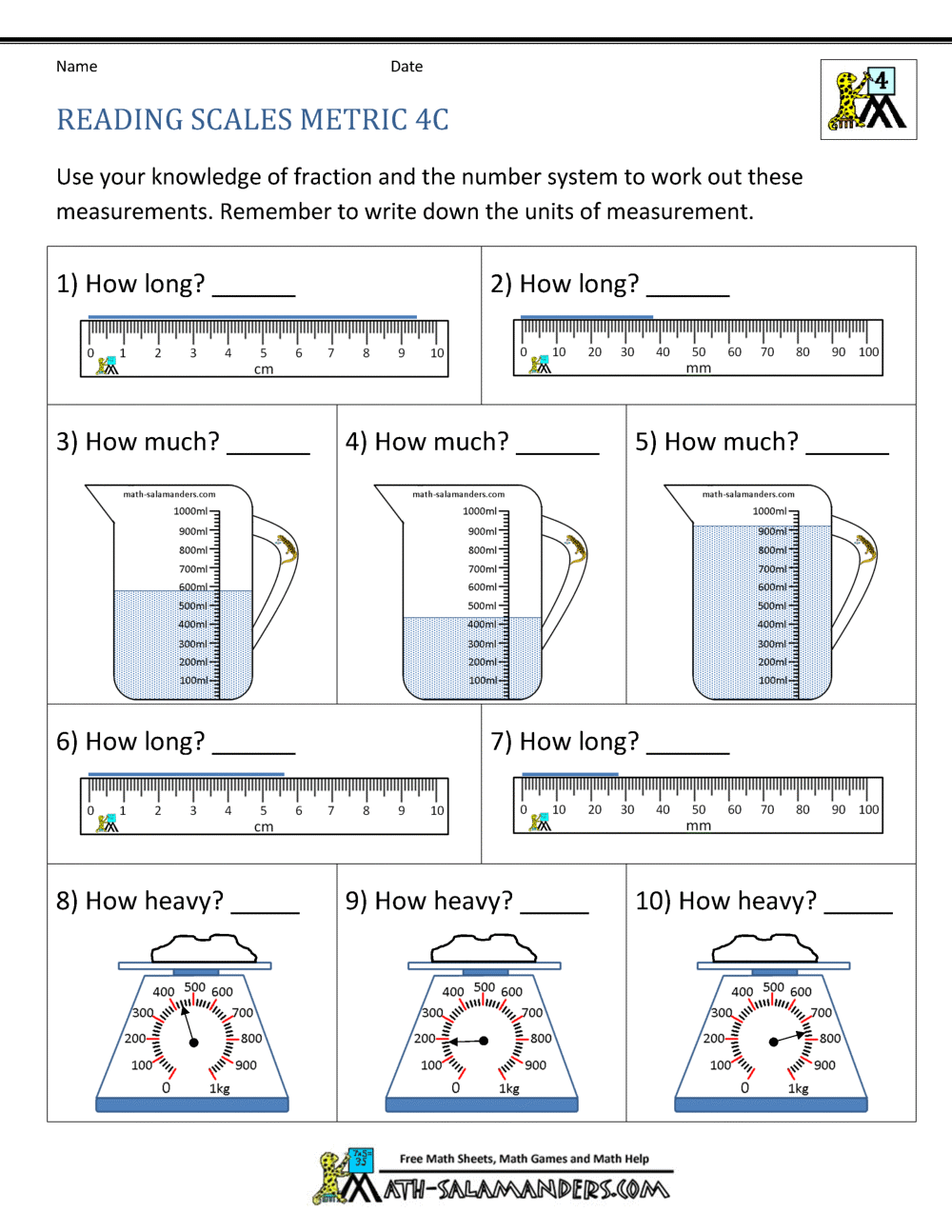 Grade 4 Measurement Length Weight Mass Worksheet WordMint