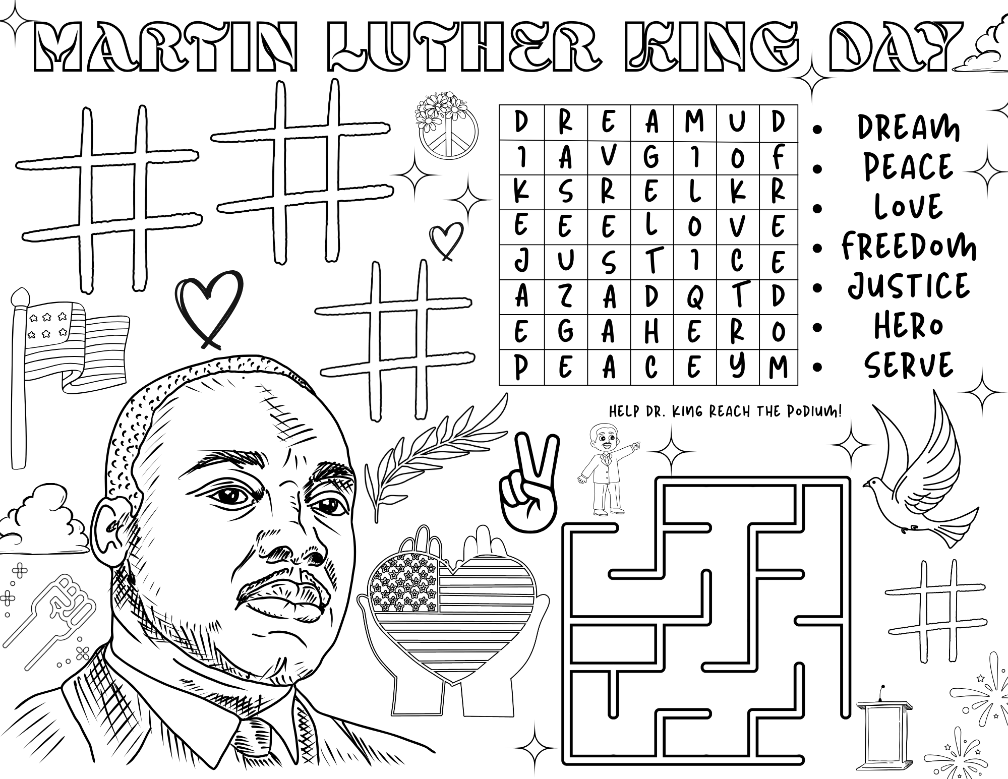 5 Free Printable Martin Luther King Day Activities And Coloring Pages