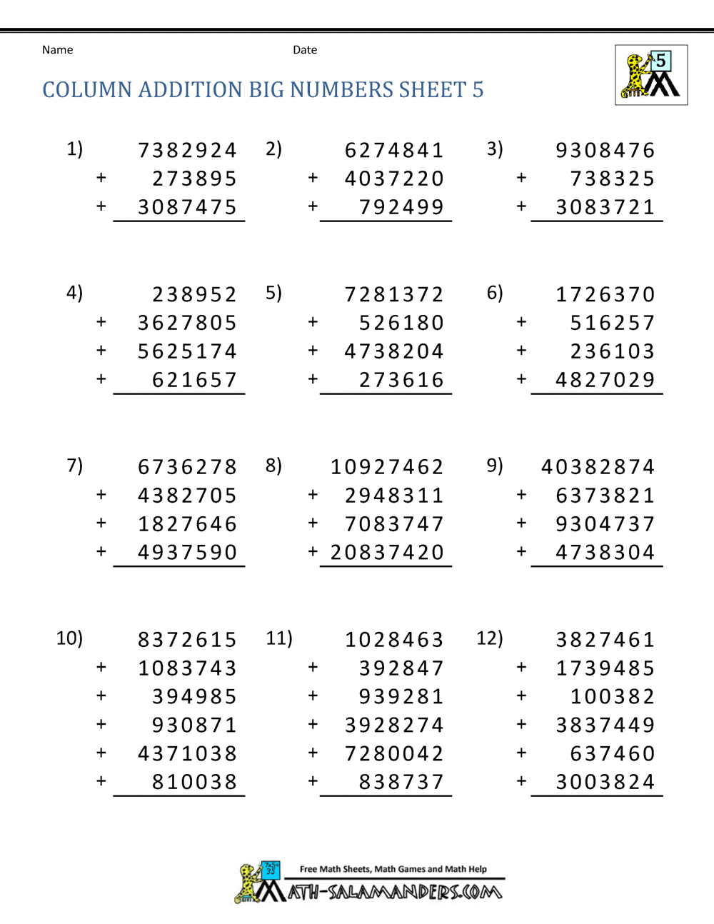 5th Grade Addition Worksheets 5th Grade Addition Worksheets