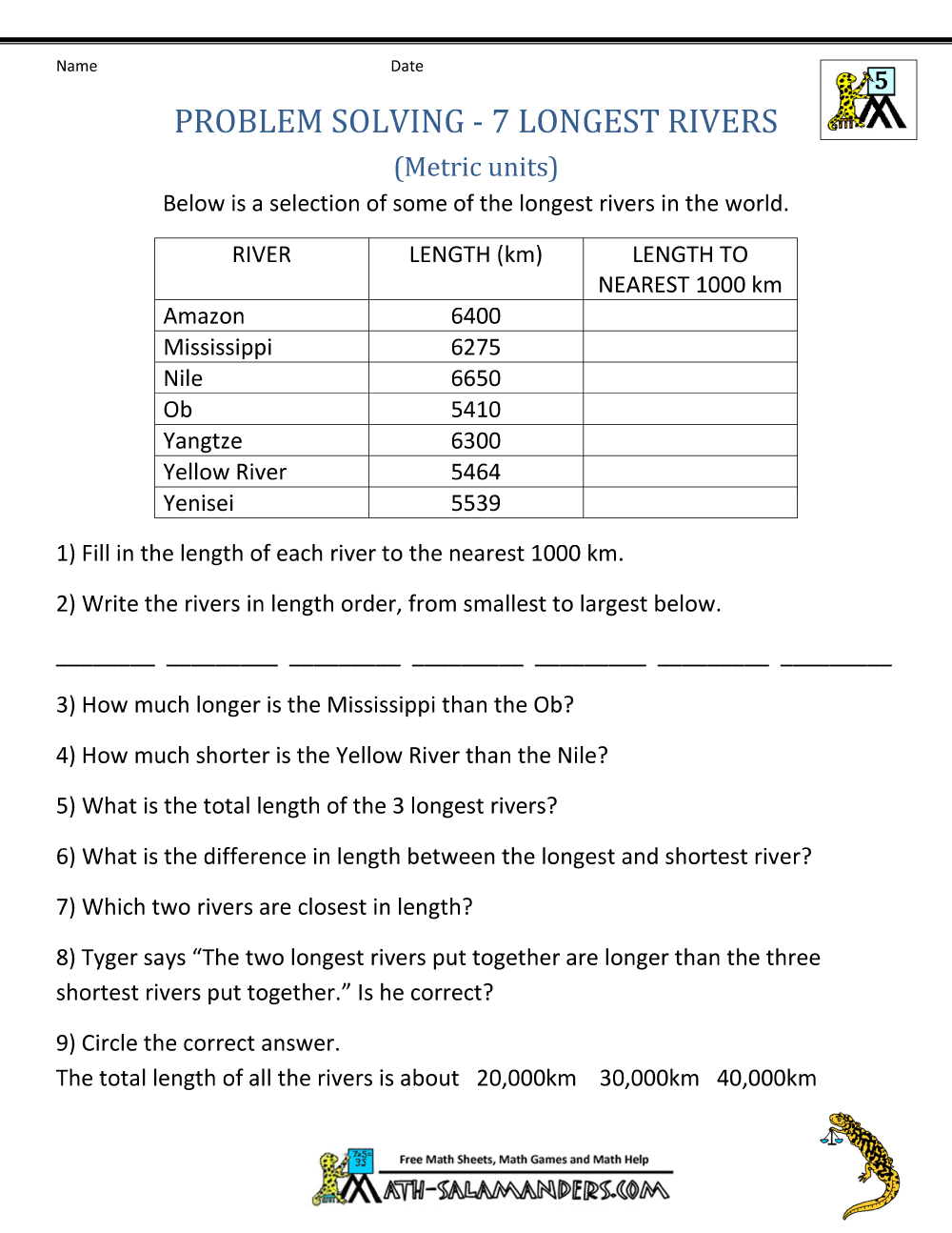 5th Grade Math Word Problems