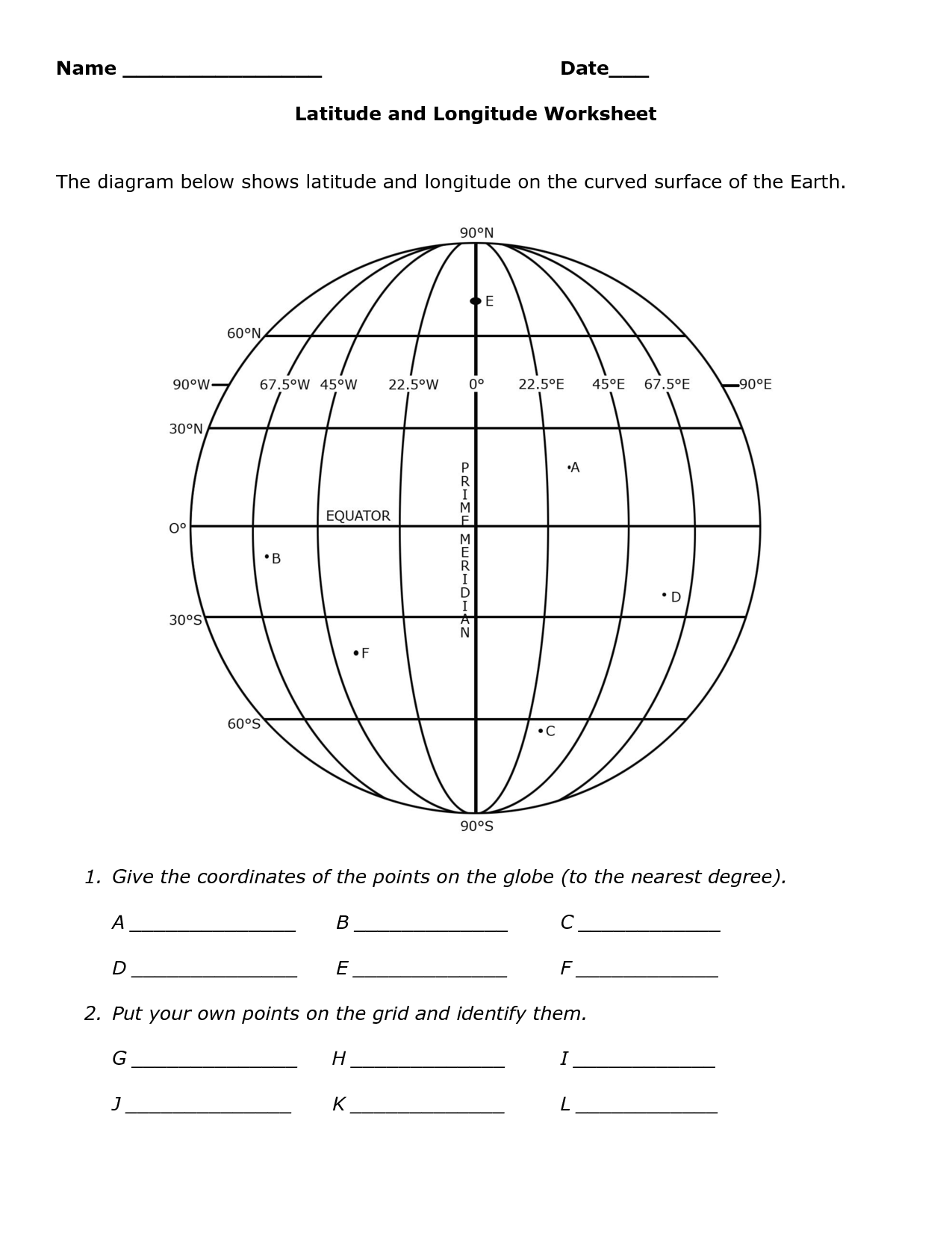 Printable Latitude And Longitude Worksheets