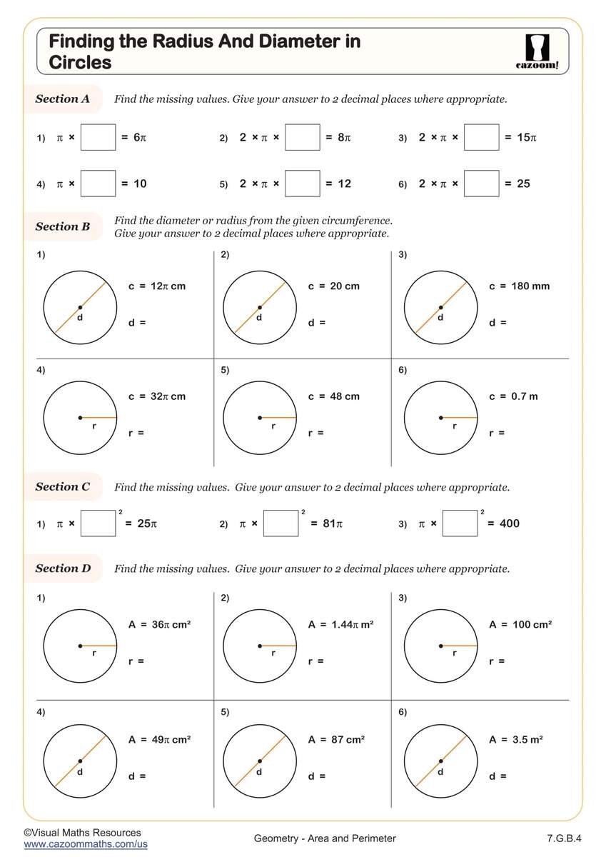 Parts Of A Circle Worksheet
