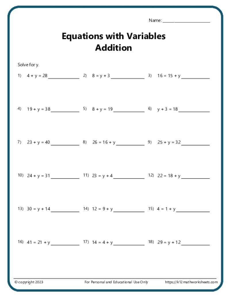 8th Grade Math Workhsheets Free Printable Equations Worksheet For Eighth Grade