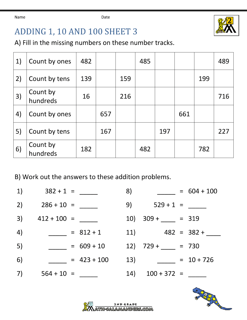 Adding 1 10 100 Worksheets Adding 1 10 100 Worksheets