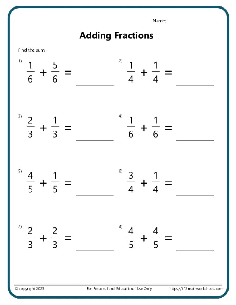 Adding And Subtracting Fractions Worksheets Adding And Subtracting Fractions Worksheet Printable Maths Worksheets