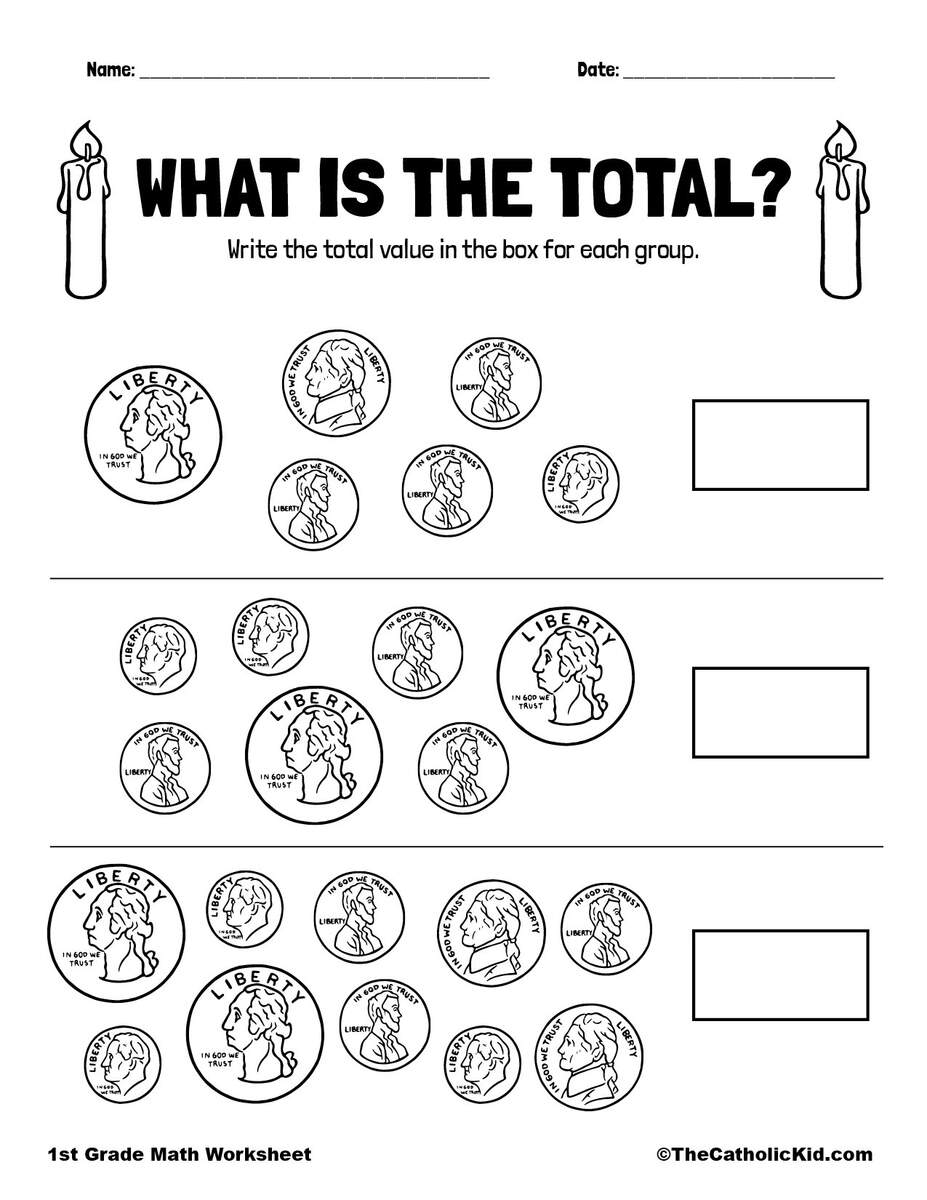 Adding Money Printout TheCatholicKid