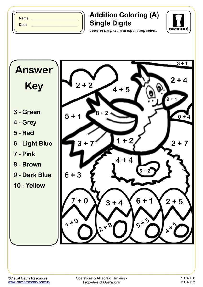 Addition Color By Number Printable Activities