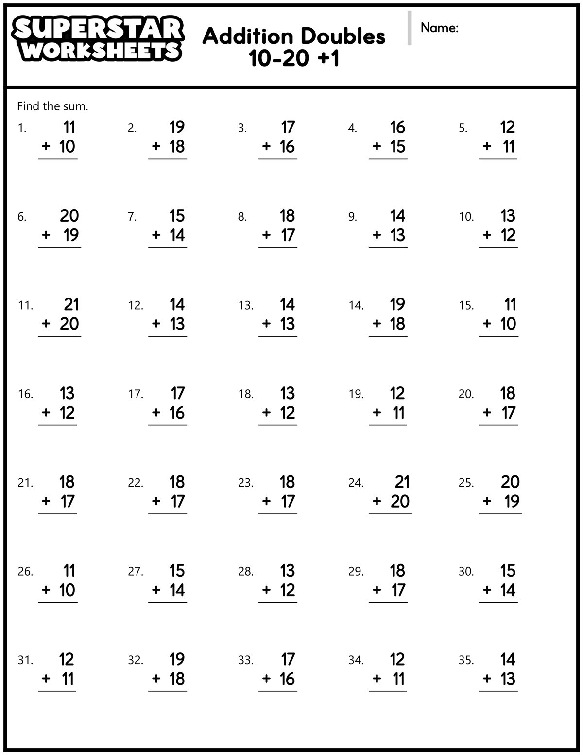 Addition Doubles 1 Worksheet FREE Printable Worksheets Worksheetfun