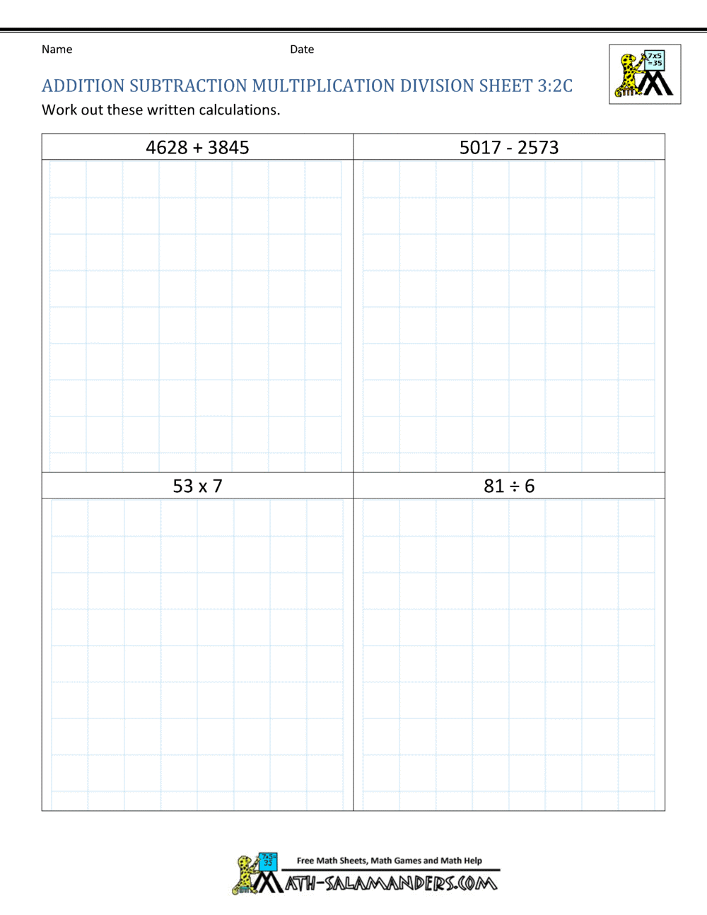 Addition Subtraction Multiplication Division Worksheets Printable Division Worksheets 3rd 4th Grade