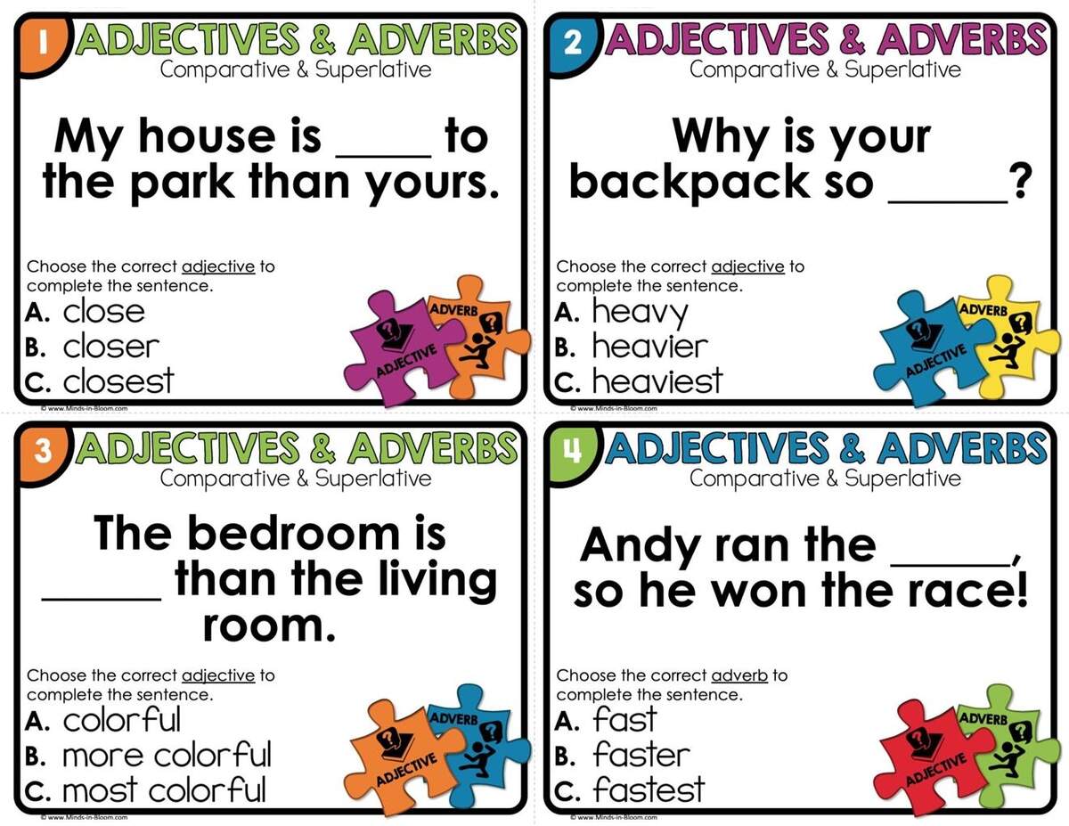 Adjectives And Adverbs Comparative And Superlative Task Cards COLOR Minds In Bloom Unlimited Adjectives And Adverbs Comparative And Superlative Task Cards COLOR Minds In Bloom Unlimited