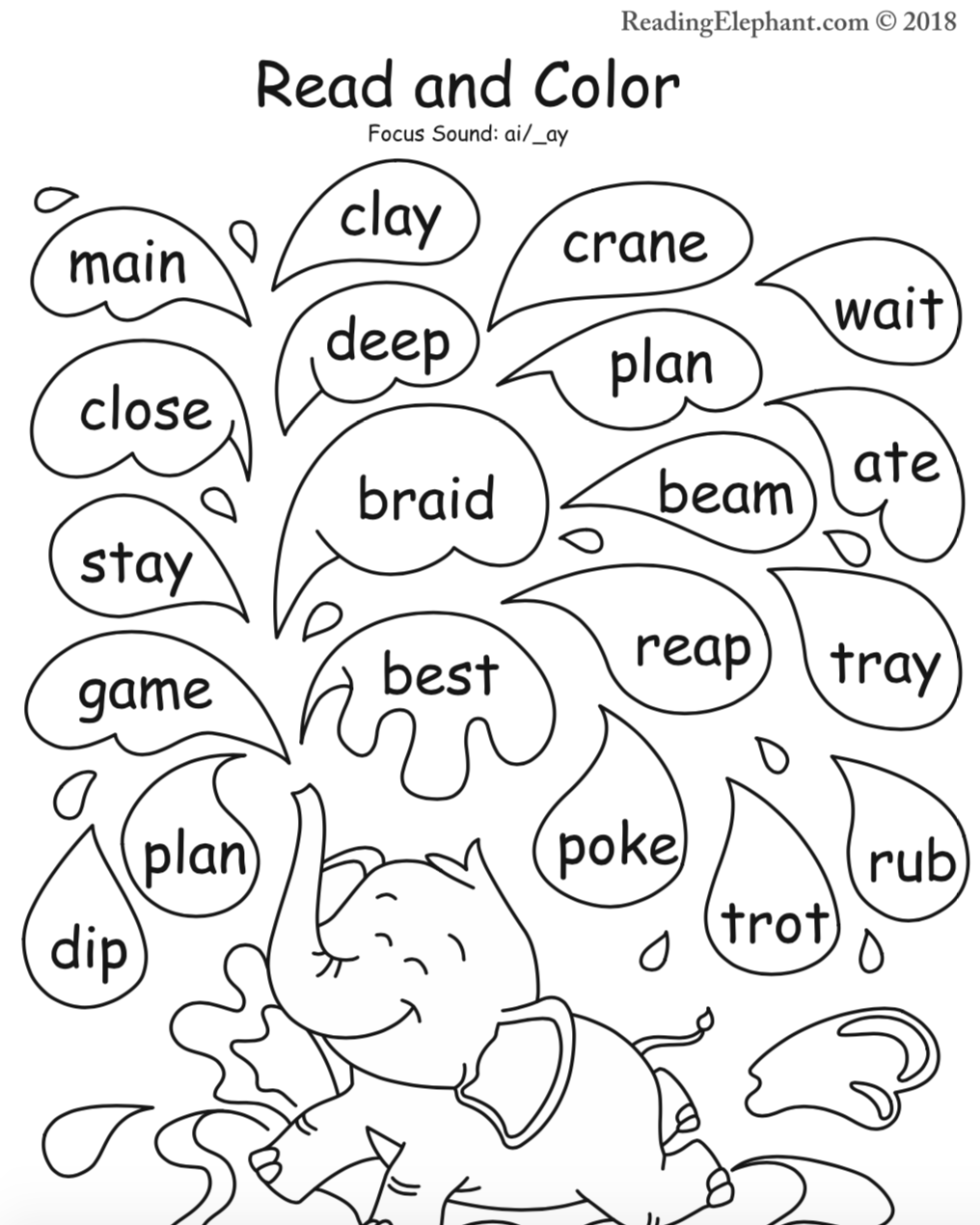 Ai And Ay Phonics Printable FREE Reading Elephant Long Vowel Worksheets Vowel Team CVCe Printables And Phonics Worksheets Made By Teachers