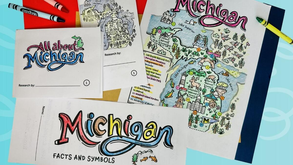 All About Michigan Worksheets Free Printables We Are Teachers Michigan Map Coloring Page With Animals Explore Wildlife TPT