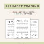 Alphabet Tracing Bundle 26 Worksheets 4 Bonus Acitivities For Pre school Kindergarten Etsy