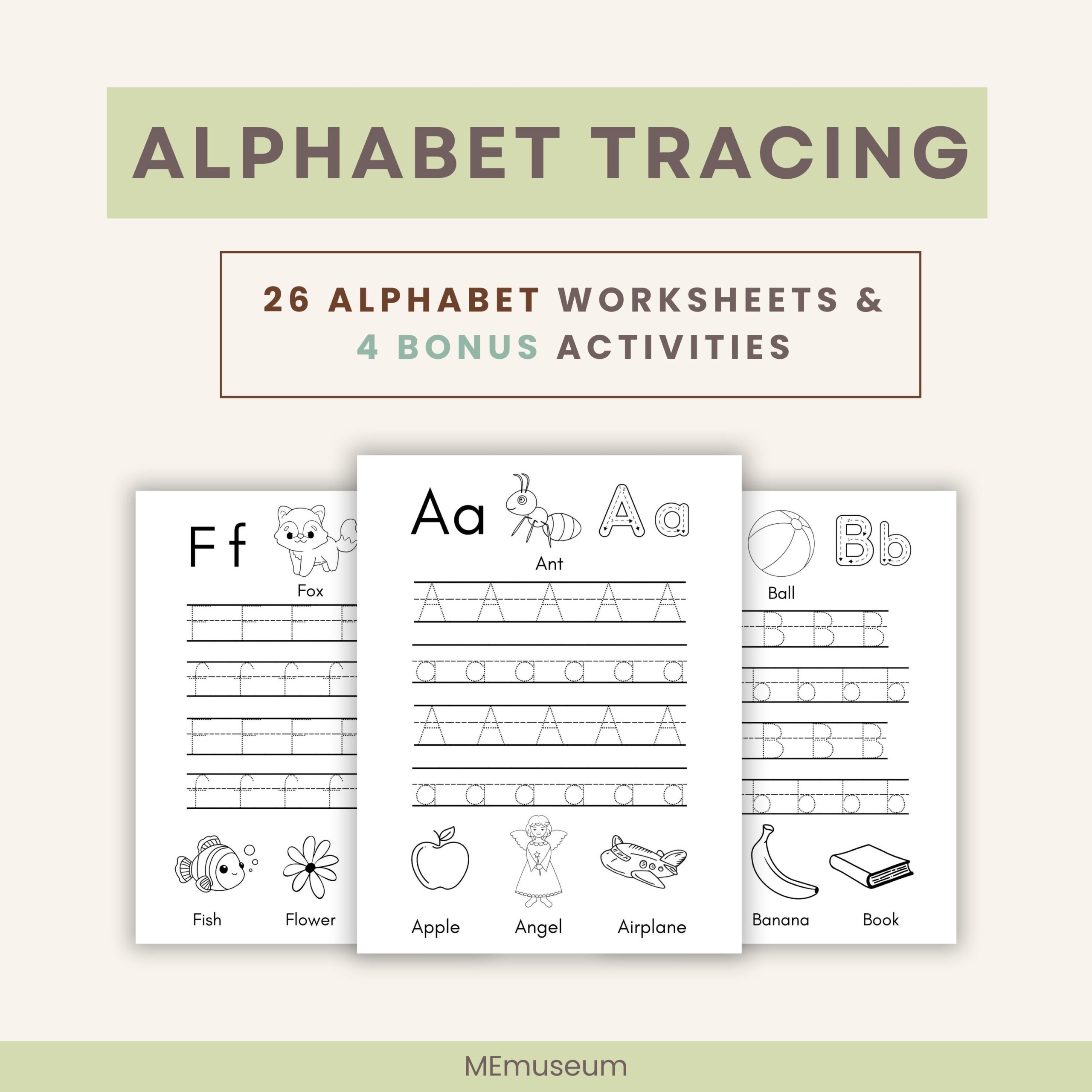 Alphabet Tracing Bundle 26 Worksheets 4 Bonus Acitivities For Pre School Kindergarten Etsy