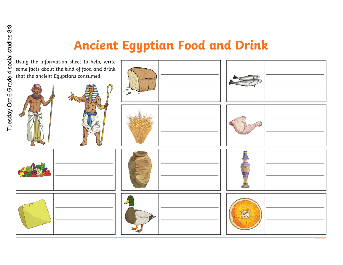 Ancient Egyptian Food Worksheet Grade 4 Social Studies