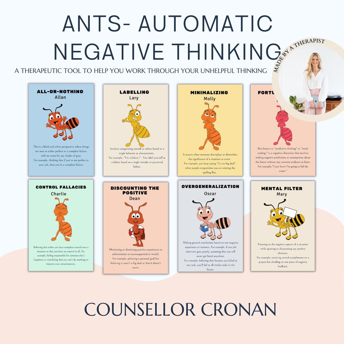 ANTS Automatic Negative Thinking Cards Thinking Errors Cbt Cards Cognitive Distortions Mindset Framing Thoughts Therapy Tools Etsy Automatic Negative Thoughts ANTS Printable 11x17 Poster Kids Youth Students Etsy Norway