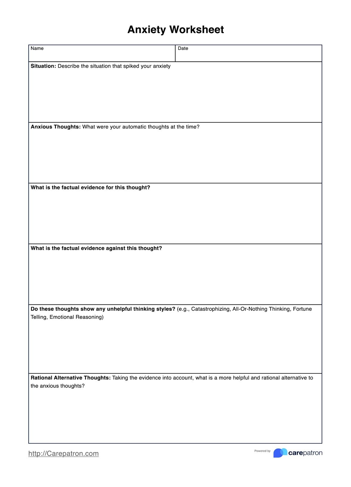 Anxiety Worksheets TheraPlatform Resources