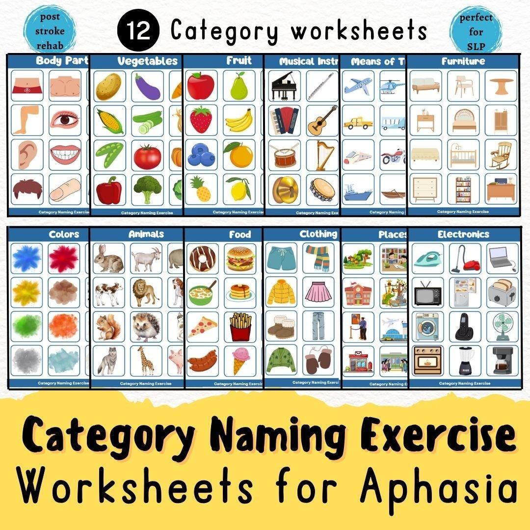 Aphasia Printable Post Stroke Rehabilitation Categorizing Worksheets Head Injury Speech Therapy Tool SLP Dementia Caregiver Recourse Etsy Aphasia Printable Post Stroke Rehabilitation Categorizing Worksheets Head Injury Speech Therapy Tool SLP Dementia Caregiver Recourse Etsy