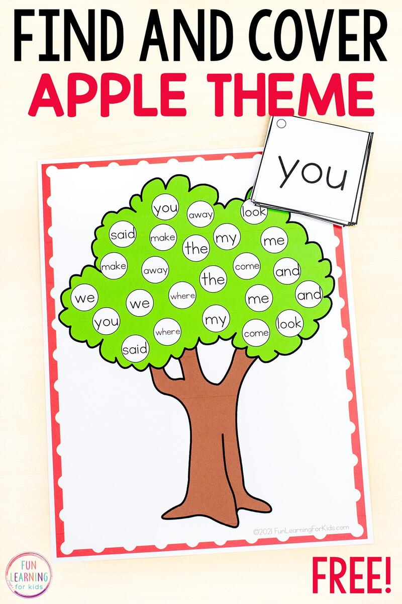 Apple Tree Sight Word Find And Cover Printable For Kindergarten Apple Tree Sight Word Find And Cover Printable For Kindergarten