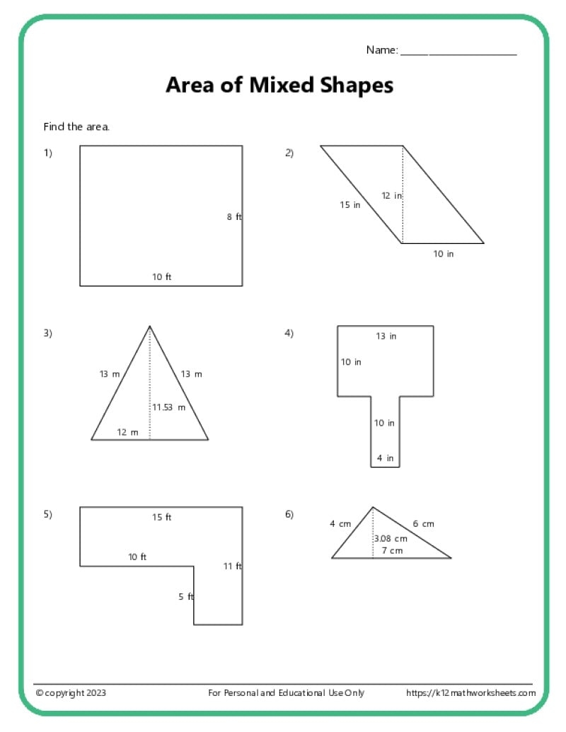 Area And Perimeter Of Composite Shapes K12 Math Worksheets
