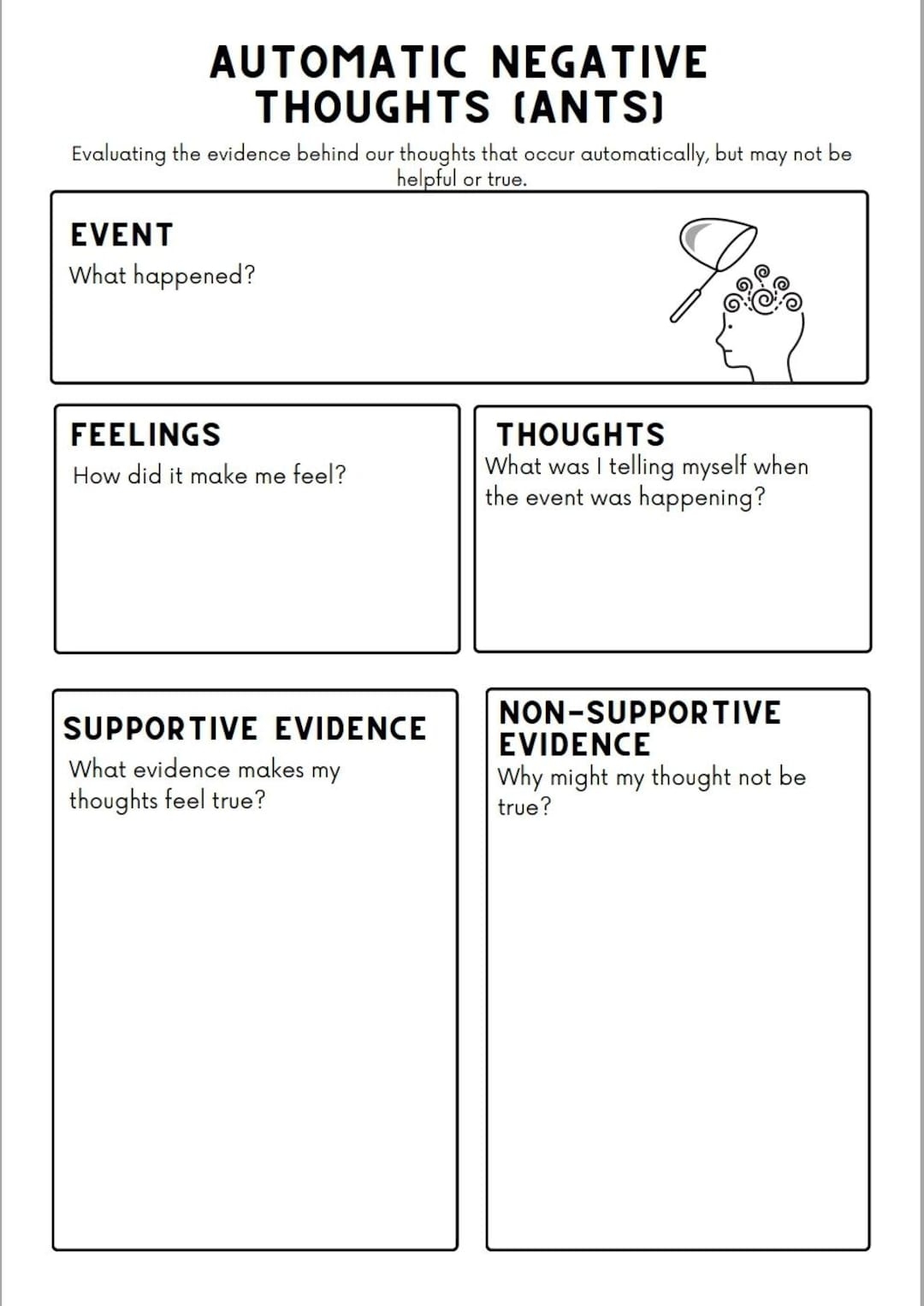 Automatic Negative Thoughts Worksheet Etsy Israel Automatic Negative Thoughts Worksheet Etsy Israel