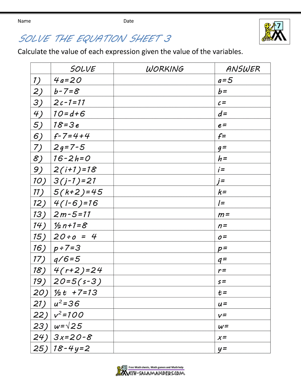 Free Worksheets For Linear Equations Grades 6 9 Pre Algebra Algebra 1