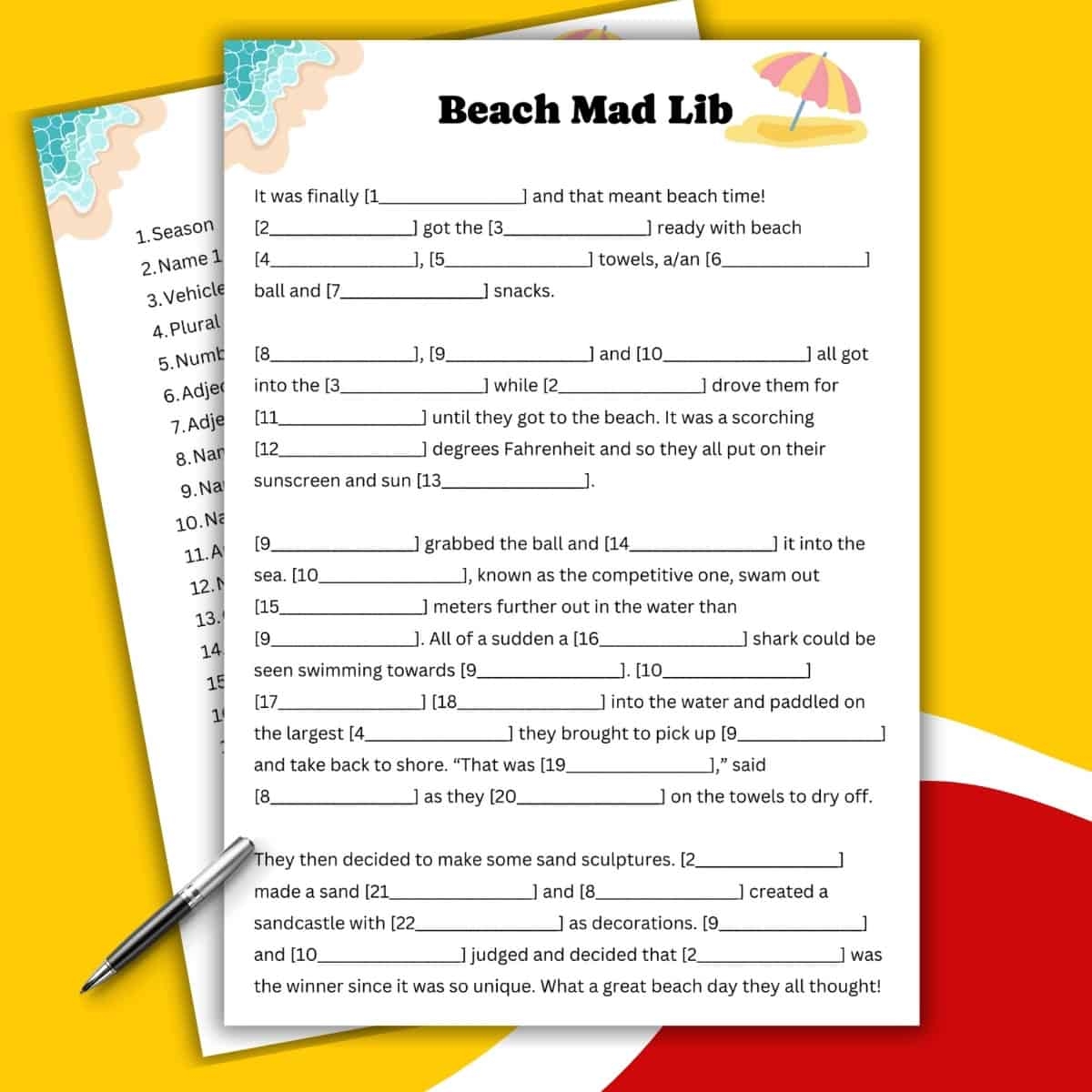 Beach Mad Libs Style Free Printable Love Laugh Games