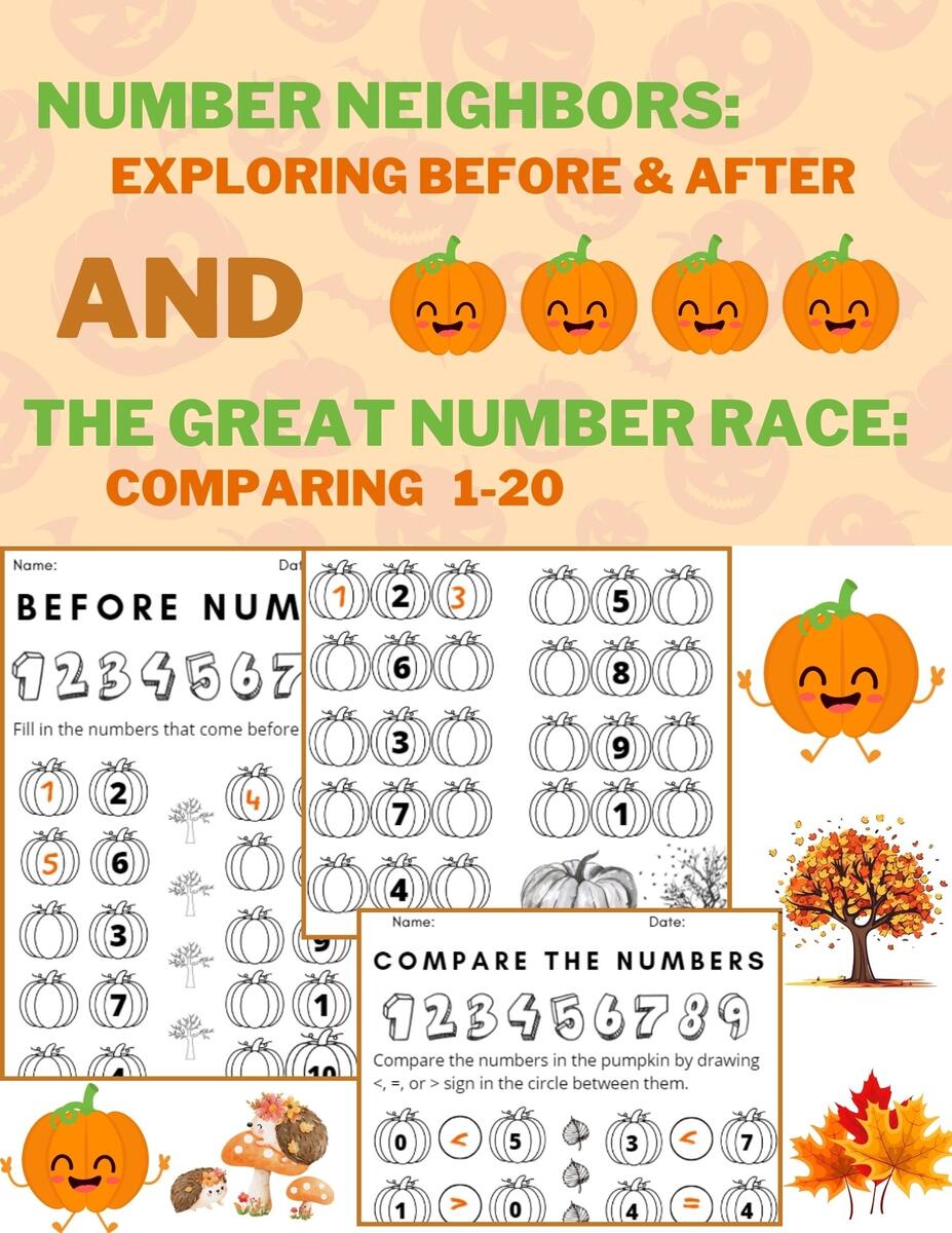 Before And After And Comparing Numbers Worksheets 1 20 Pumpkin Numbers Made By Teachers