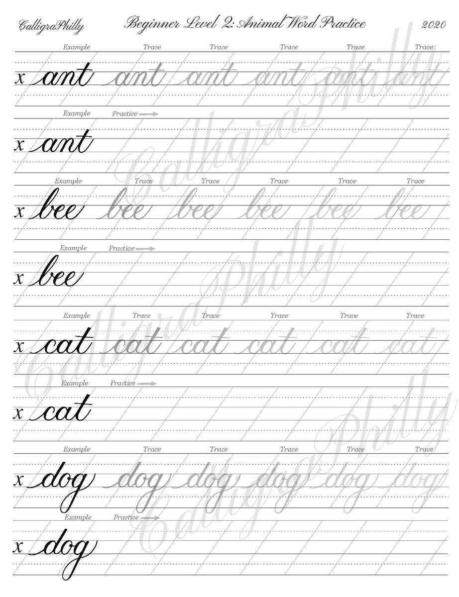 Beginner Calligraphy Practice Worksheet Animal Theme Digital Download Etsy Finland