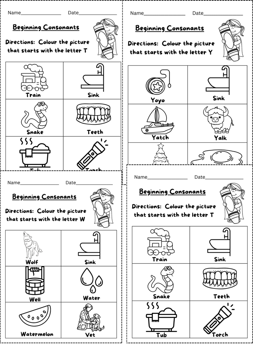 Beginning Consonants Worksheets Kindergarten 21 Pages Downloadable Worksheets