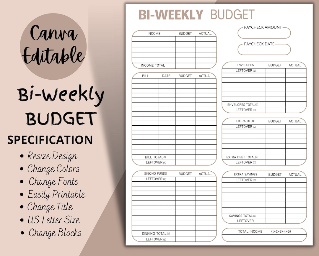 Editable Printable Biweekly Budget Printout Budget By Paycheck Budget Template Minimalist Budget Tracker Finance Planner Letter Etsy