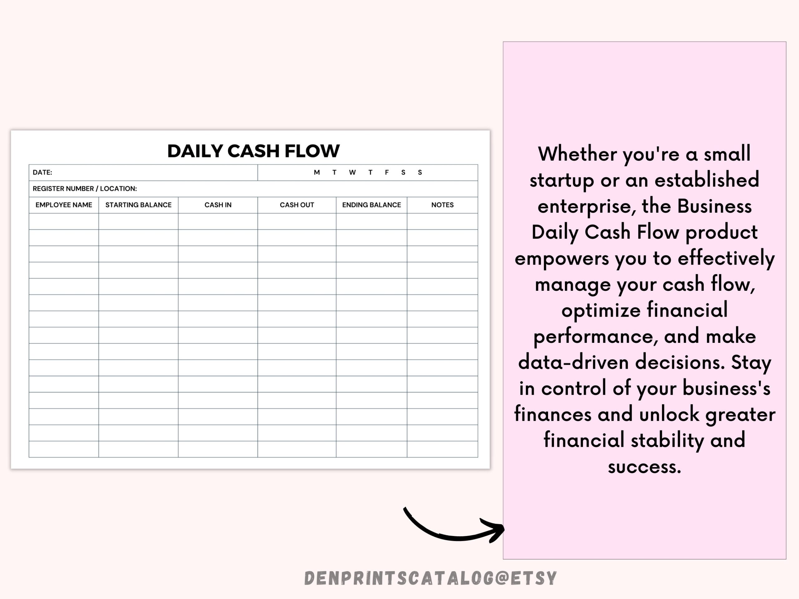 Business Daily Cash Flow Printable Statement Report Register In Out Closeout Reconcile Til Balance Shift Balance Sheet Drawer Record Form Etsy Israel