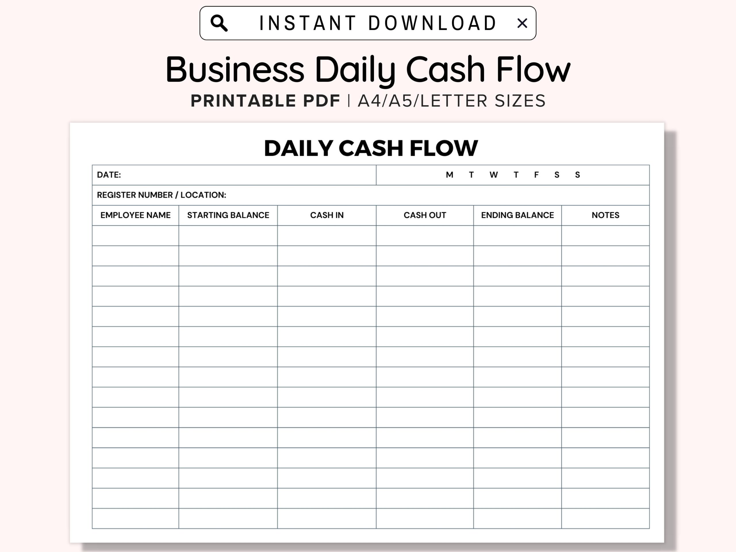 Business Daily Cash Flow Printable Statement Report Register In Out Closeout Reconcile Til Balance Shift Balance Sheet Drawer Record Form Etsy Norway