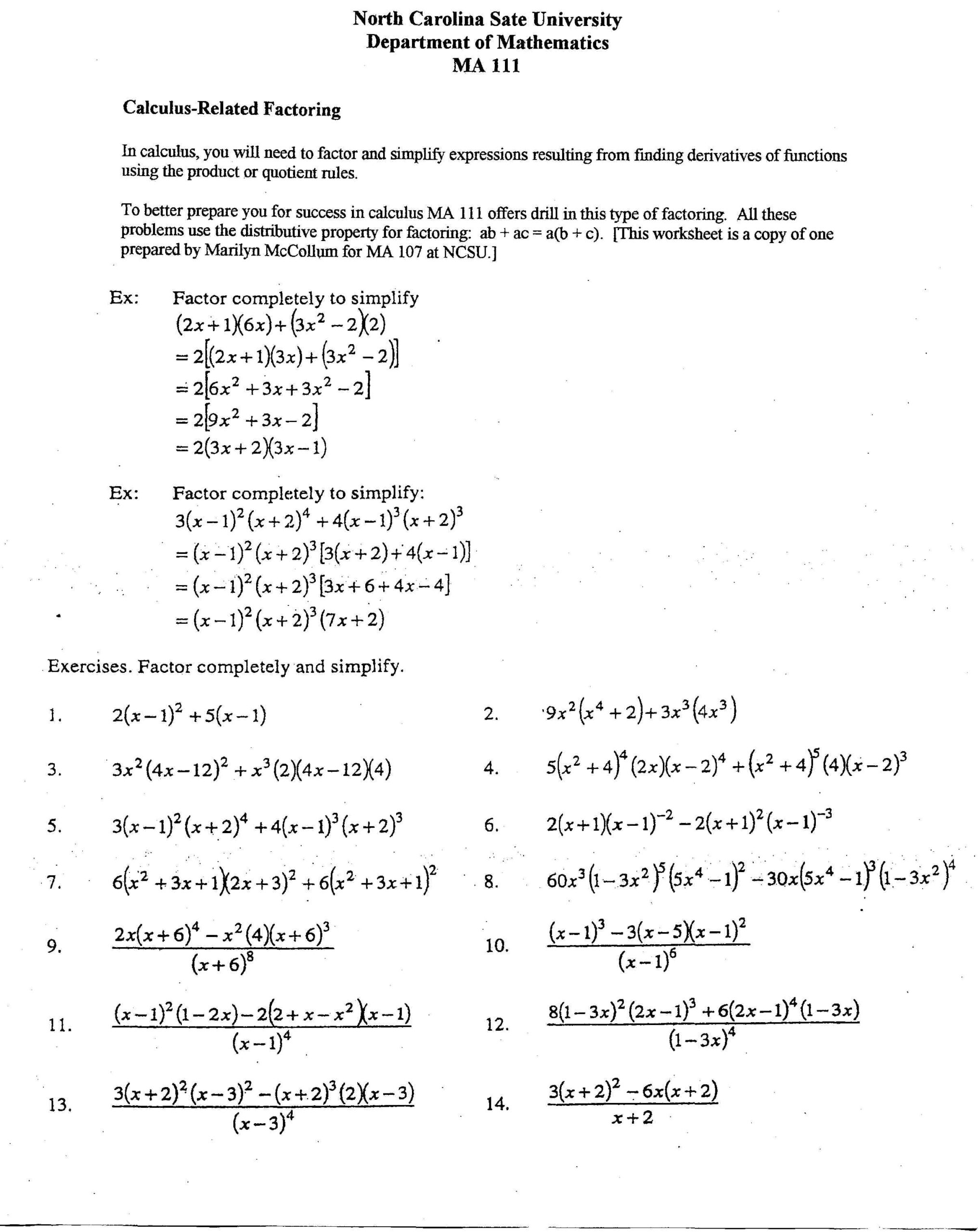 Calculus Related Factoring Printable MySchoolsMath Worksheets Library Calculus Related Factoring Printable MySchoolsMath Worksheets Library