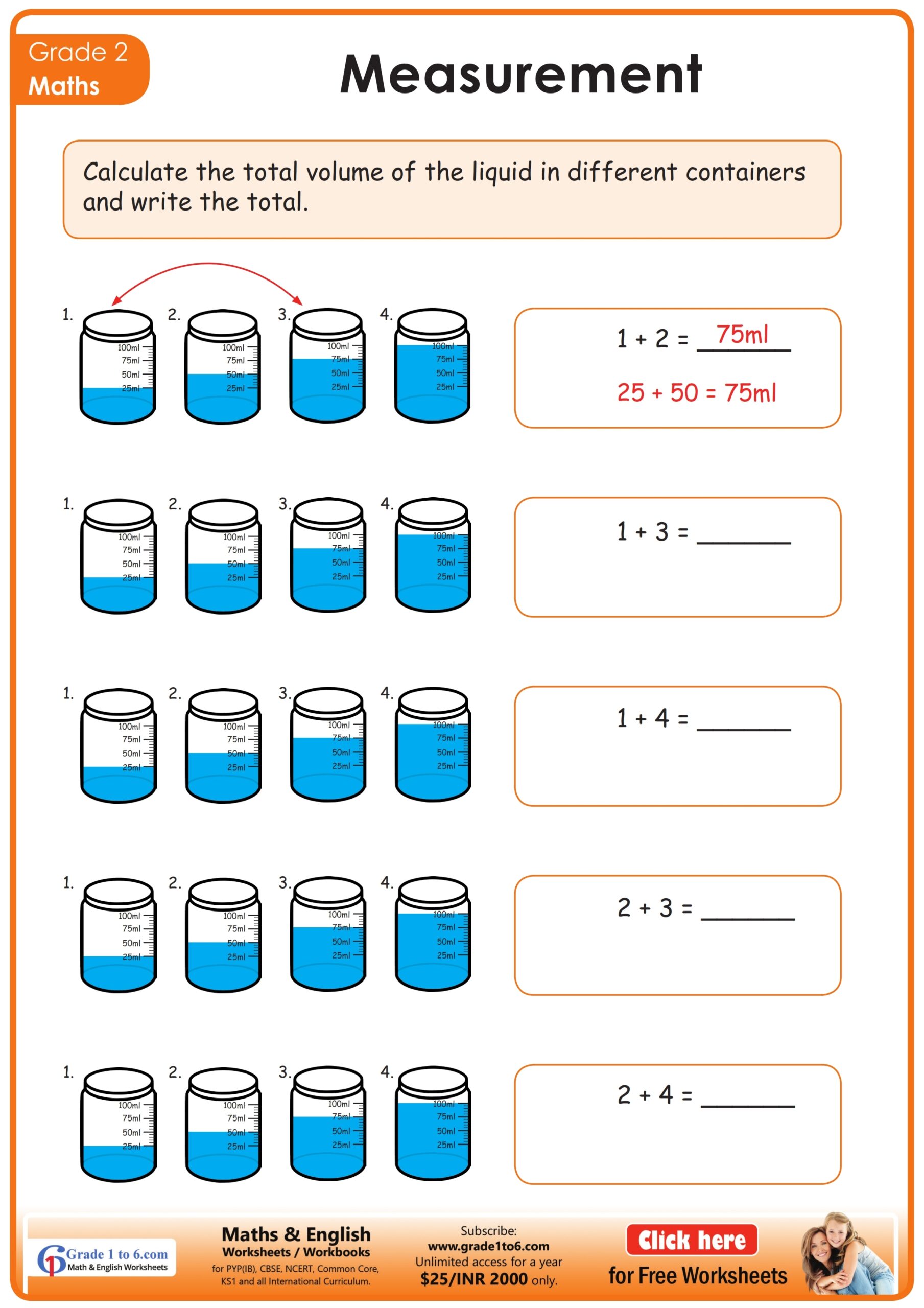 Capacity Worksheet Of Adding Ml And Liters Grade1to6 Measuring Volume A Worksheet Fun And Engaging 3rd Grade Measurement Data Worksheet Cazoom Math